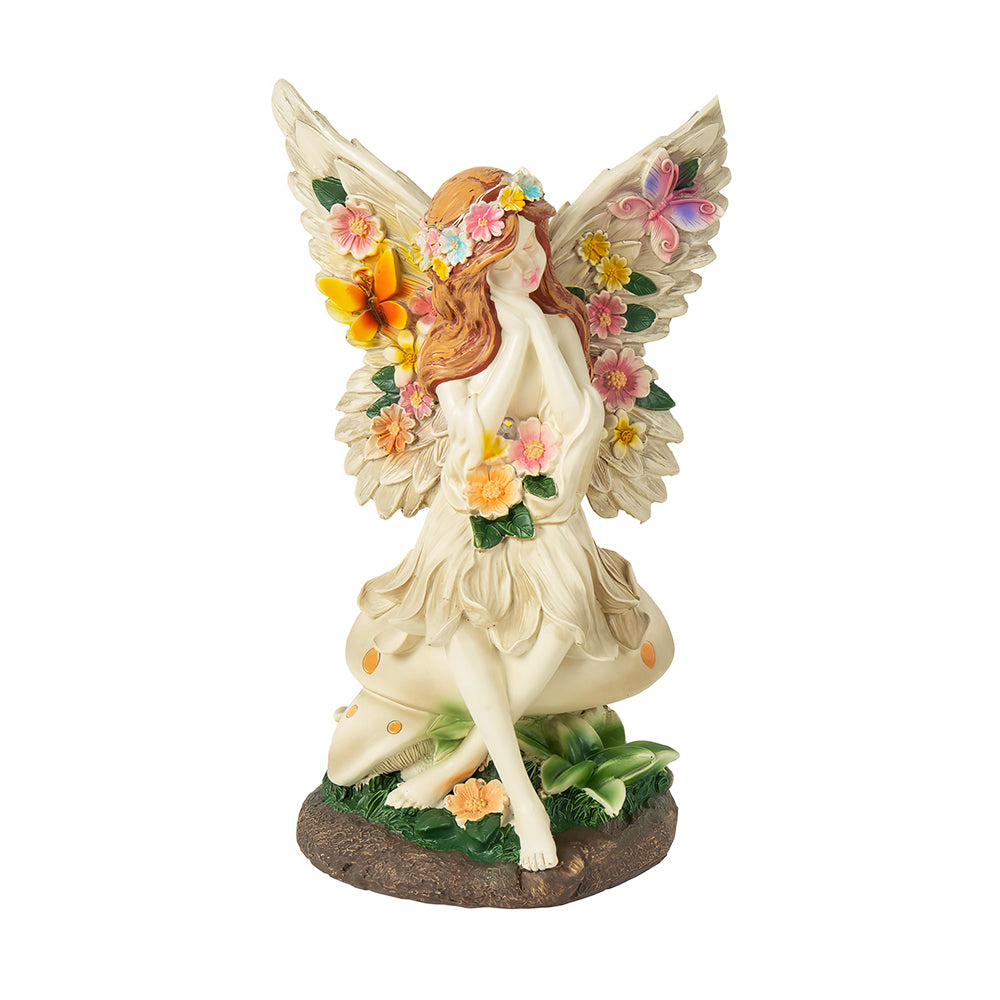 Solar Angel Garden Statue on Mushroom - Lighted Outdoor Decor Gift for Mom