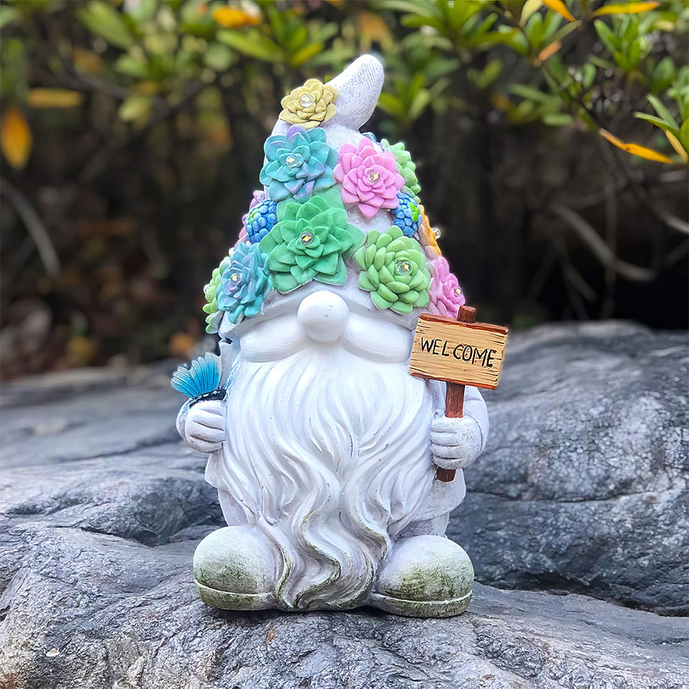 Solar Gnome Statue with 10 Warm LEDs - Outdoor Garden Decor Yard Gift