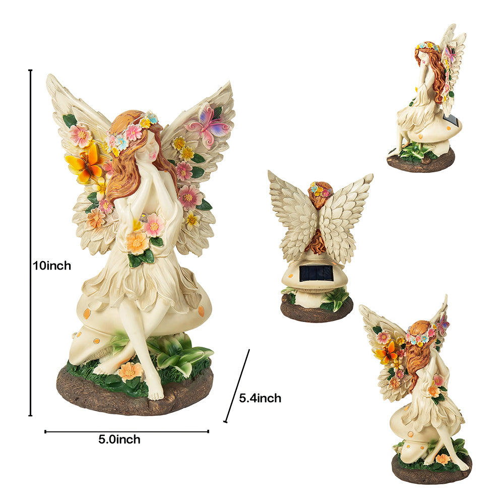 Solar Angel Garden Statue on Mushroom - Lighted Outdoor Decor Gift for Mom