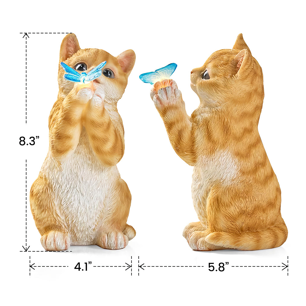 Solar Orange Tabby Cat Statue with Butterfly Light - Outdoor Garden Gift