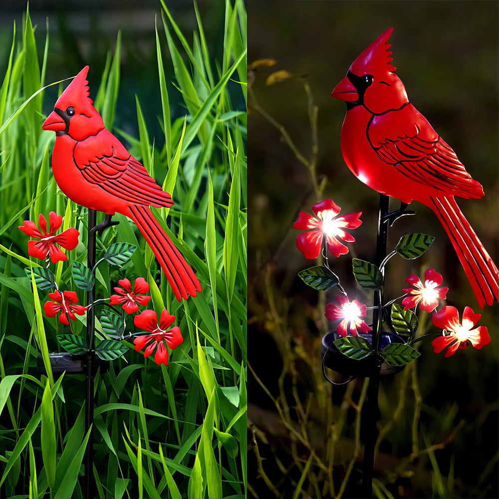 Solar Metal Cardinal Garden Stake - LED Light Outdoor Decor for Yard Pathway