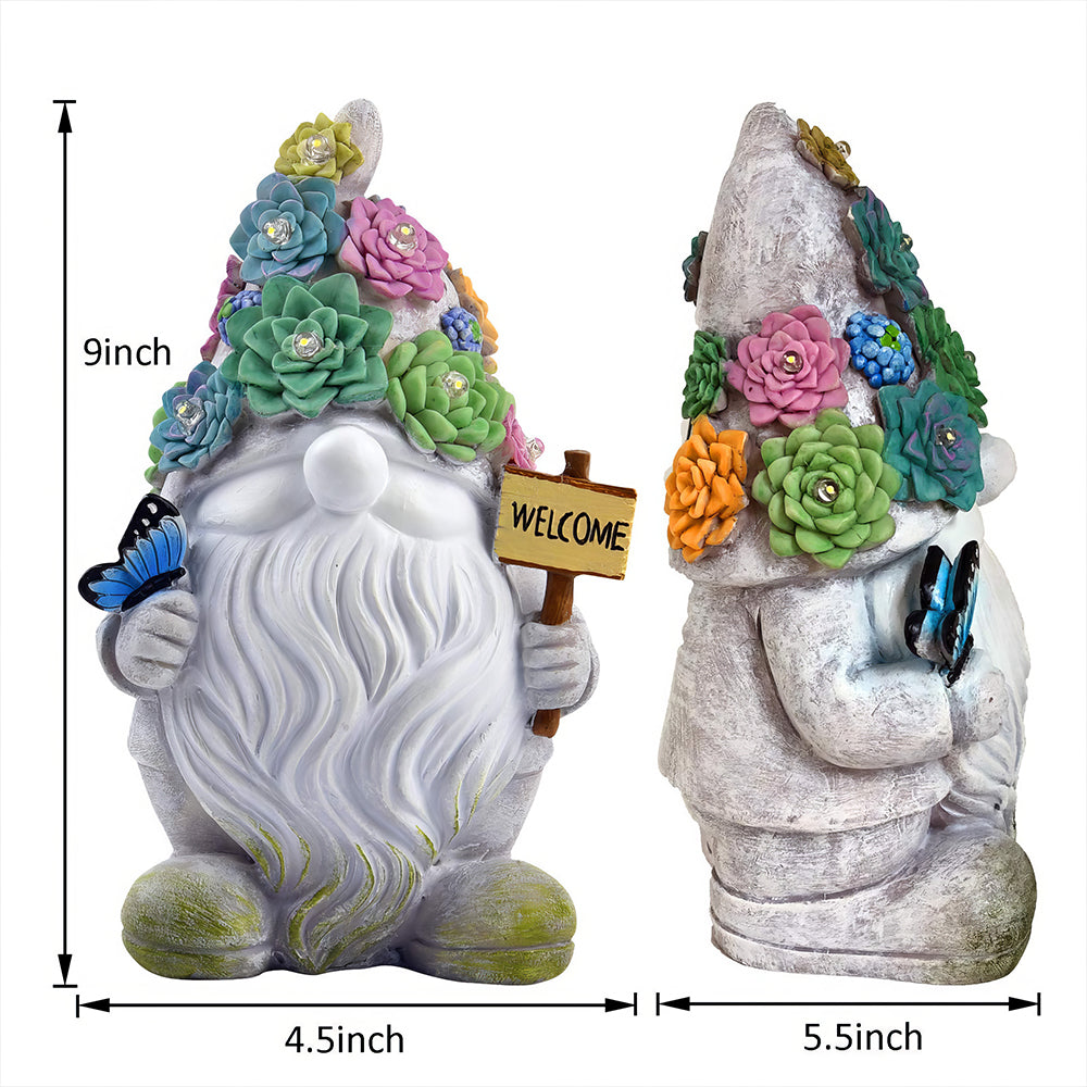 Solar Gnome Statue with 10 Warm LEDs - Outdoor Garden Decor Yard Gift