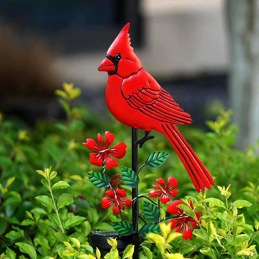 Solar Metal Cardinal Garden Stake - LED Light Outdoor Decor for Yard Pathway