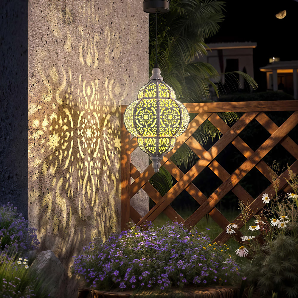 Hanging Solar Moroccan Lantern - Waterproof Outdoor Decor for Patio Pathway