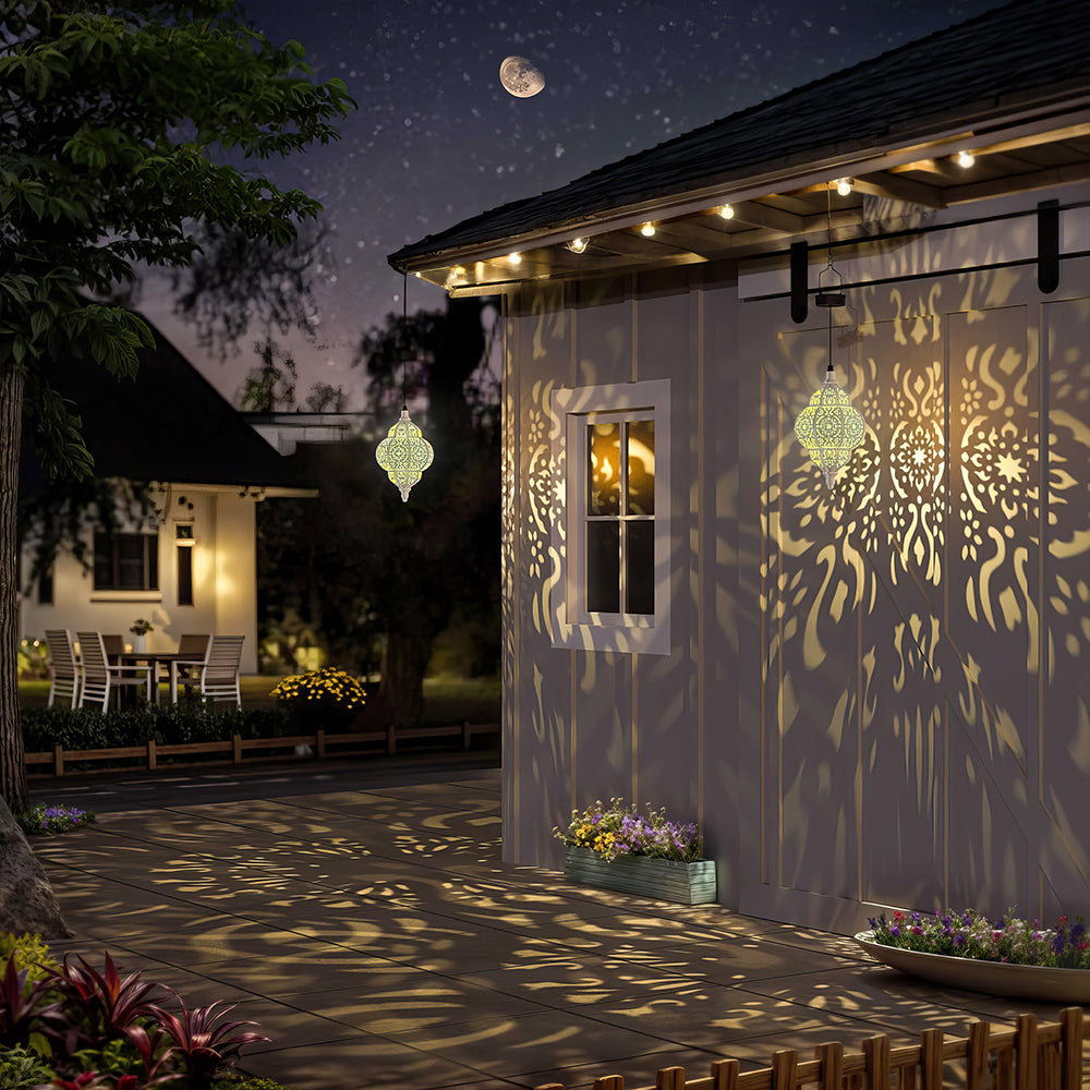 Hanging Solar Moroccan Lantern - Waterproof Outdoor Decor for Patio Pathway