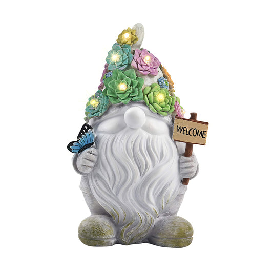 Solar Gnome Statue with 10 Warm LEDs - Outdoor Garden Decor Yard Gift