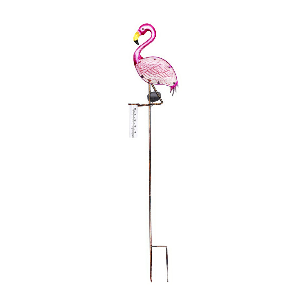 43" Solar Flamingo Rain Gauge w/ LED Lights - Outdoor Garden Decor Stake