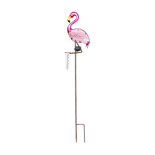 43" Solar Flamingo Rain Gauge w/ LED Lights - Outdoor Garden Decor Stake