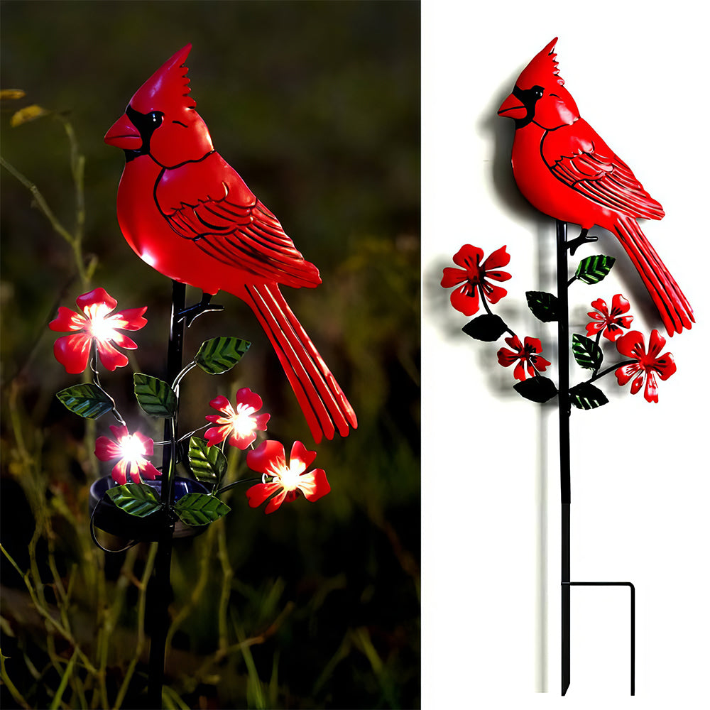 Solar Metal Cardinal Garden Stake - LED Light Outdoor Decor for Yard Pathway
