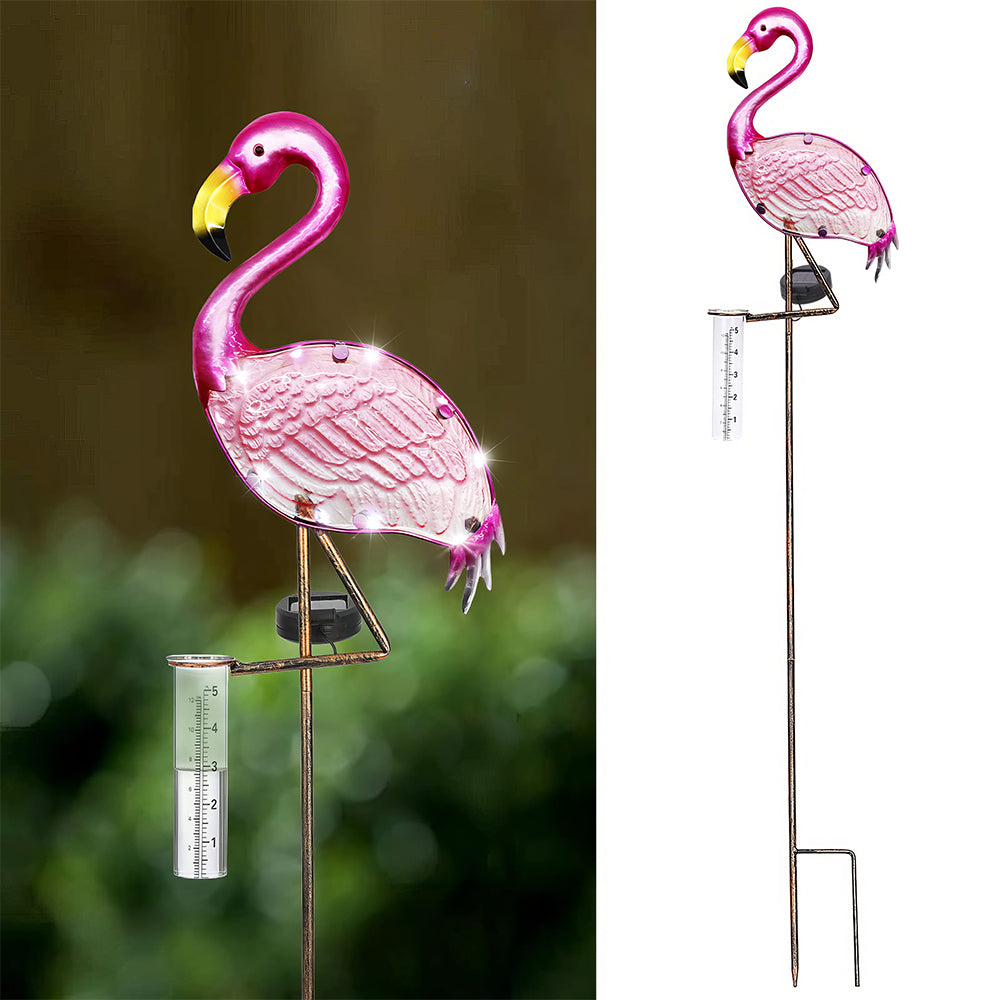 43" Solar Flamingo Rain Gauge w/ LED Lights - Outdoor Garden Decor Stake