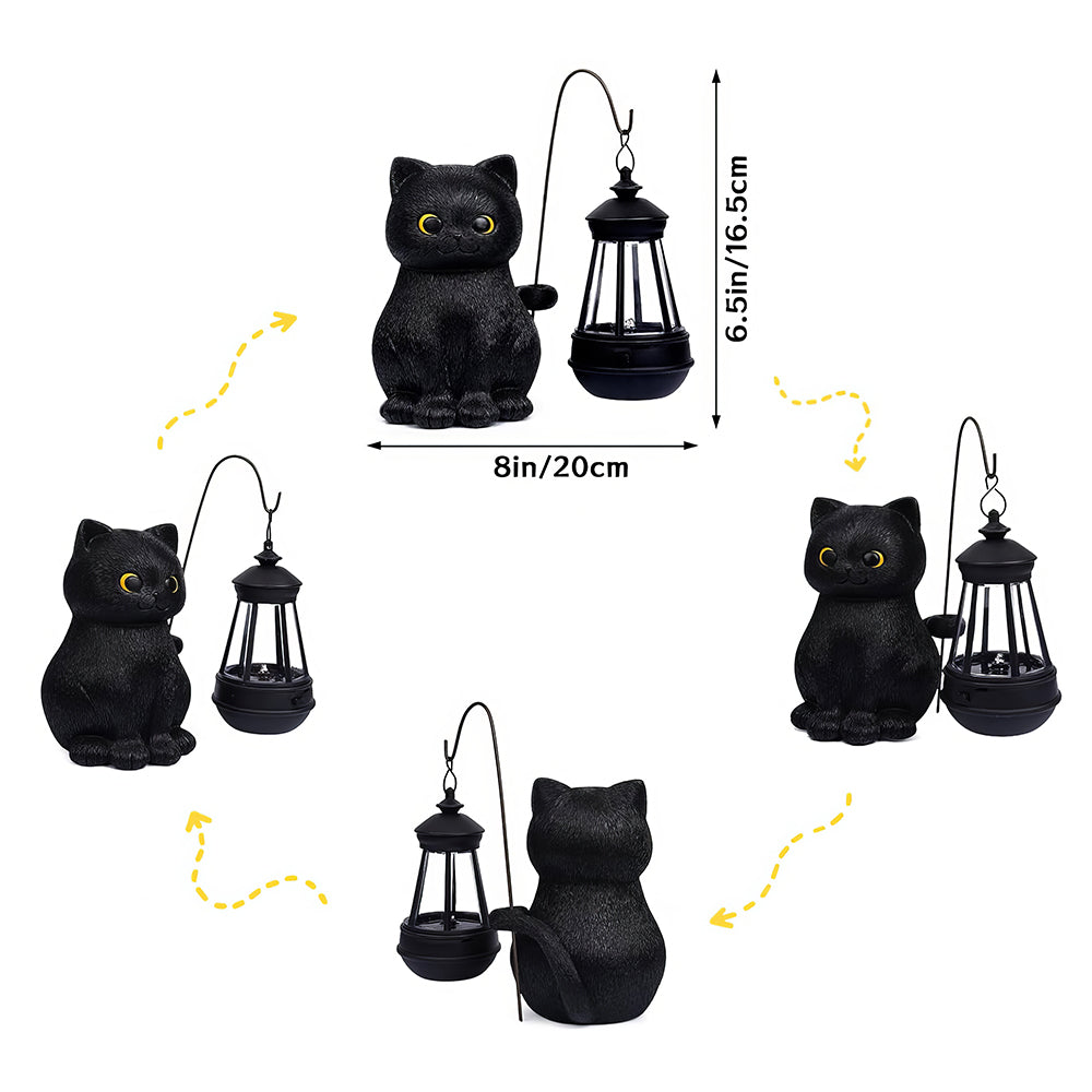 Solar Black Cat Statue w/ LED Light - Outdoor Decor Gift for Grandma Mom