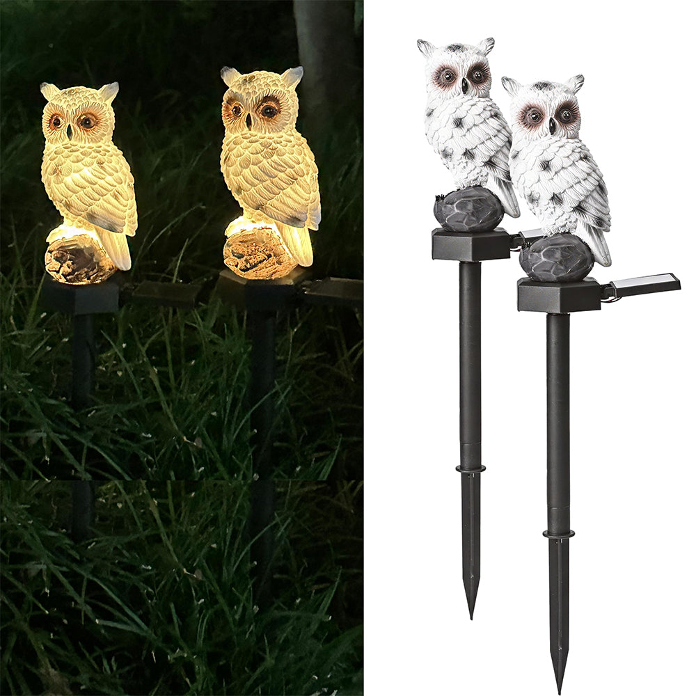 2 Pack Solar Owl Lights - Bird Deterrent Garden Pathway Decor on Waterproof Stake