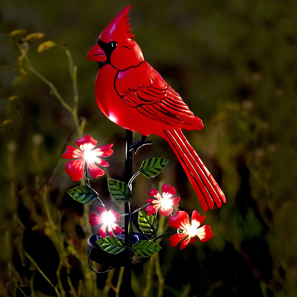 Solar Metal Cardinal Garden Stake - LED Light Outdoor Decor for Yard Pathway