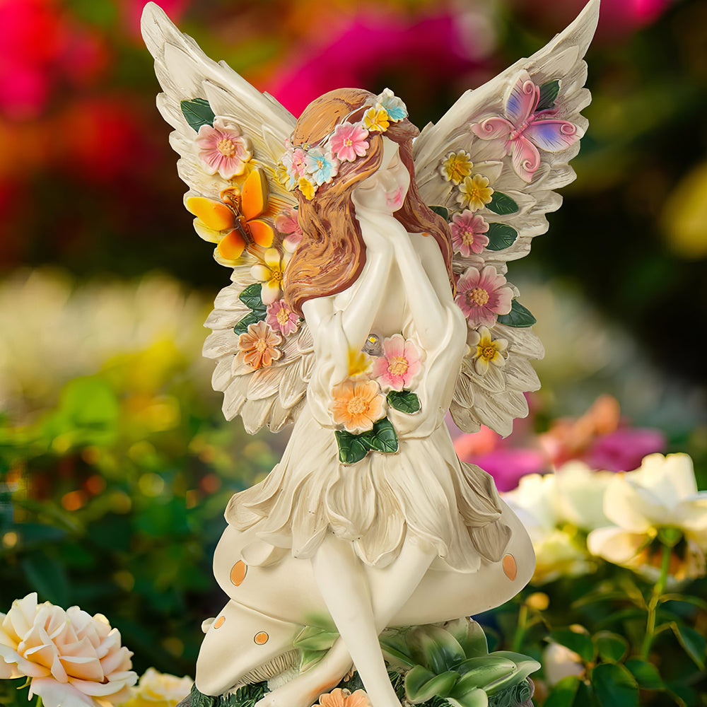 Solar Angel Garden Statue on Mushroom - Lighted Outdoor Decor Gift for Mom