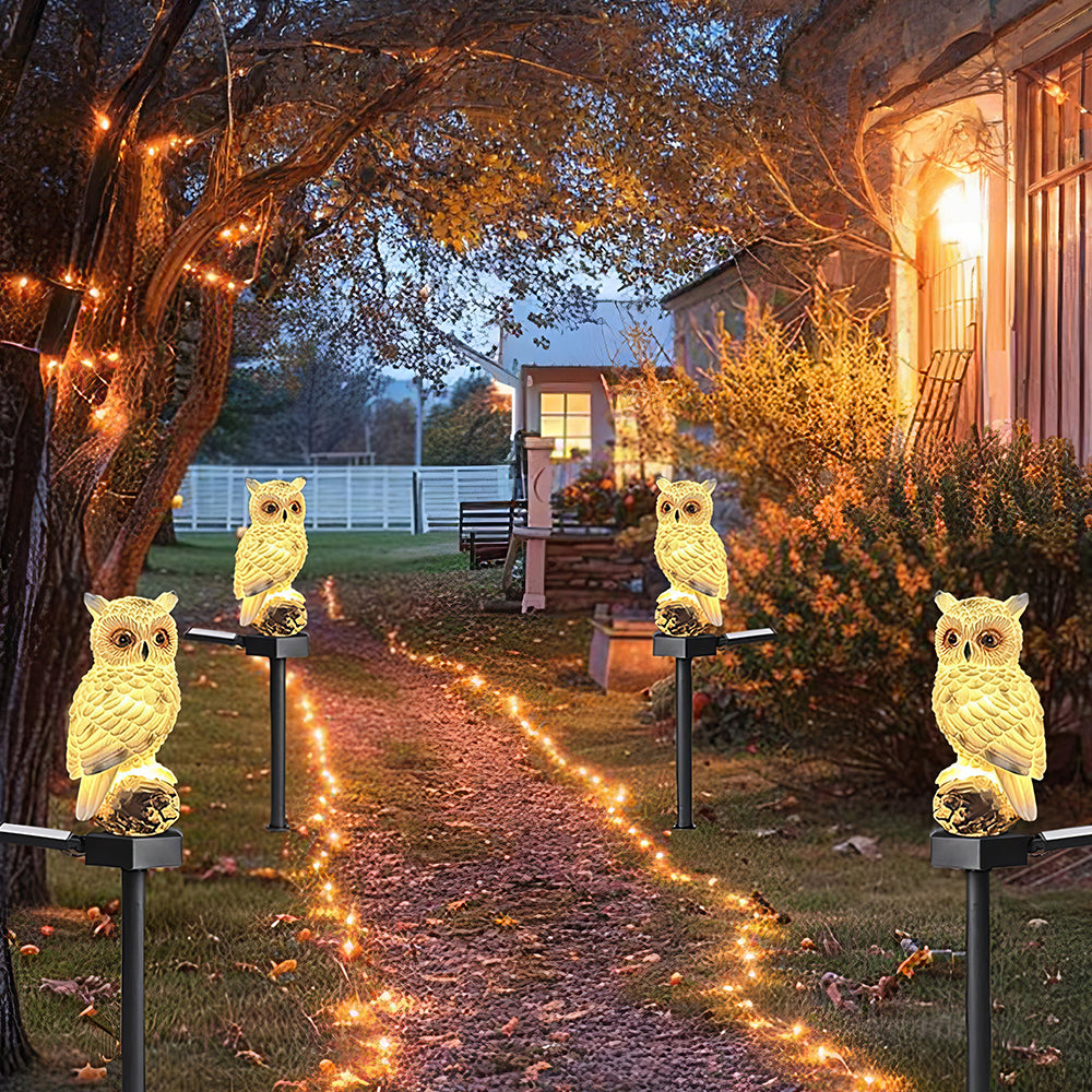 2 Pack Solar Owl Lights - Bird Deterrent Garden Pathway Decor on Waterproof Stake
